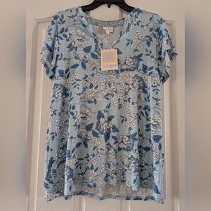 LuLaRoe Layla Blue and White Floral Top